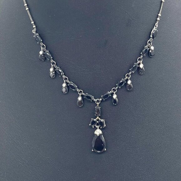 Teardrops Black and Clear Rhinestones Y Drop Necklace 16 to 18 Inches - Picture 1 of 5